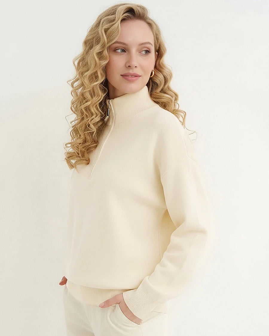 Relaxed-Fit Zip-Up Mock-Neck Sweater