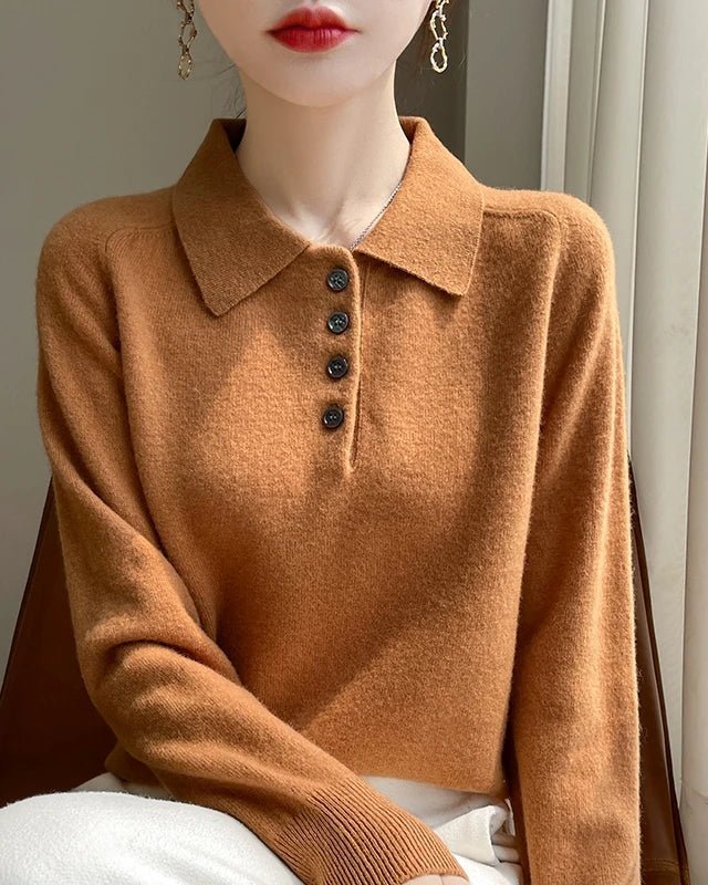 Wool Polo Collar Knitted Pullover Sweater