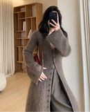 V-Neck Geometric Knit Long Cardigan