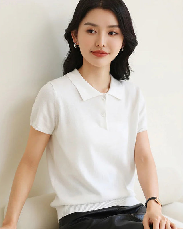 Soft Knit Polo Collar Top