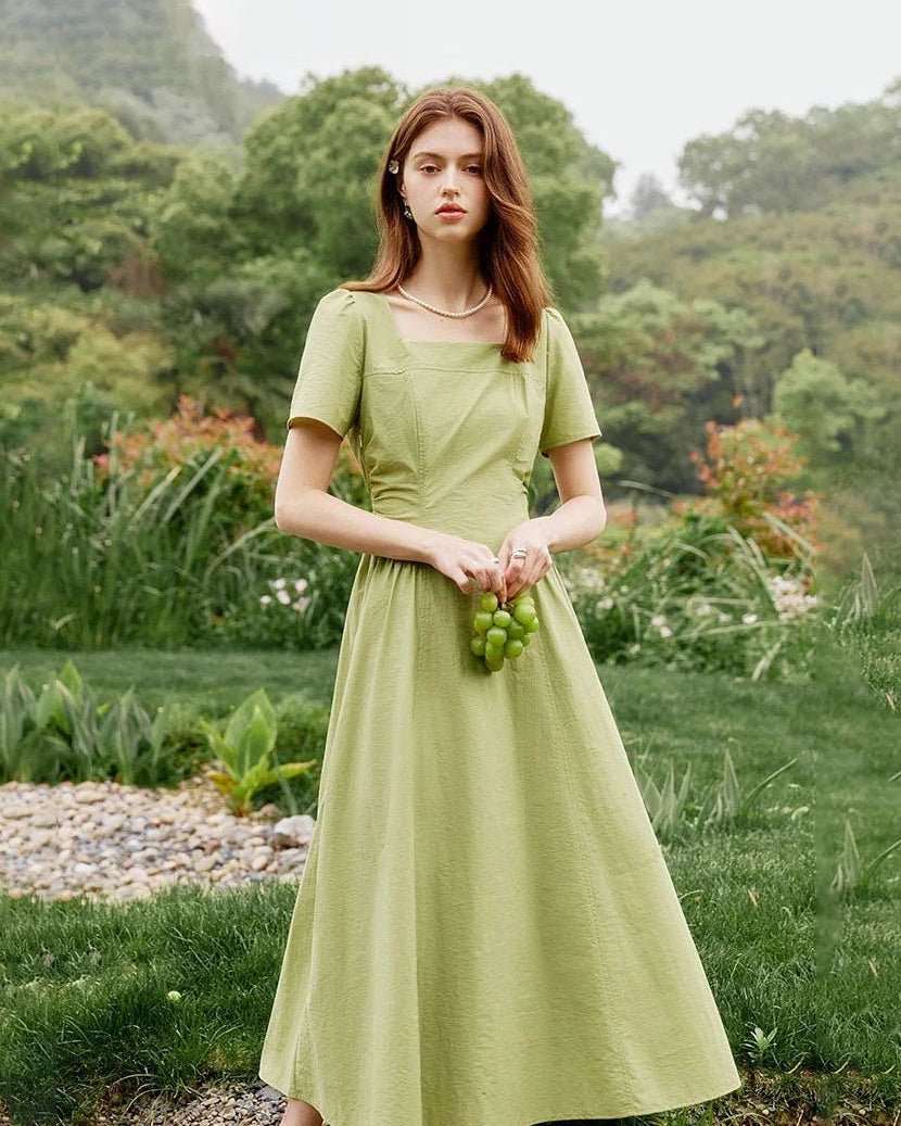 Square Neck High Waist Cotton A-LINE Dresses