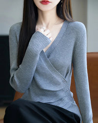 Irregular Crossover V-Neck Wool Pullover