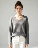 Wool V-Neck Rolled Edge Sweater