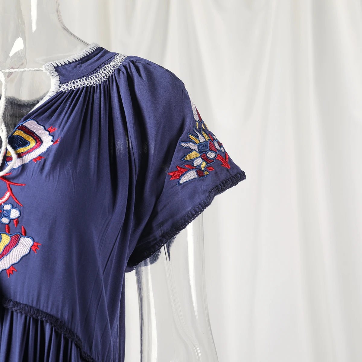 Embroidery V-Neck Tassel Bohemian Maxi Dress