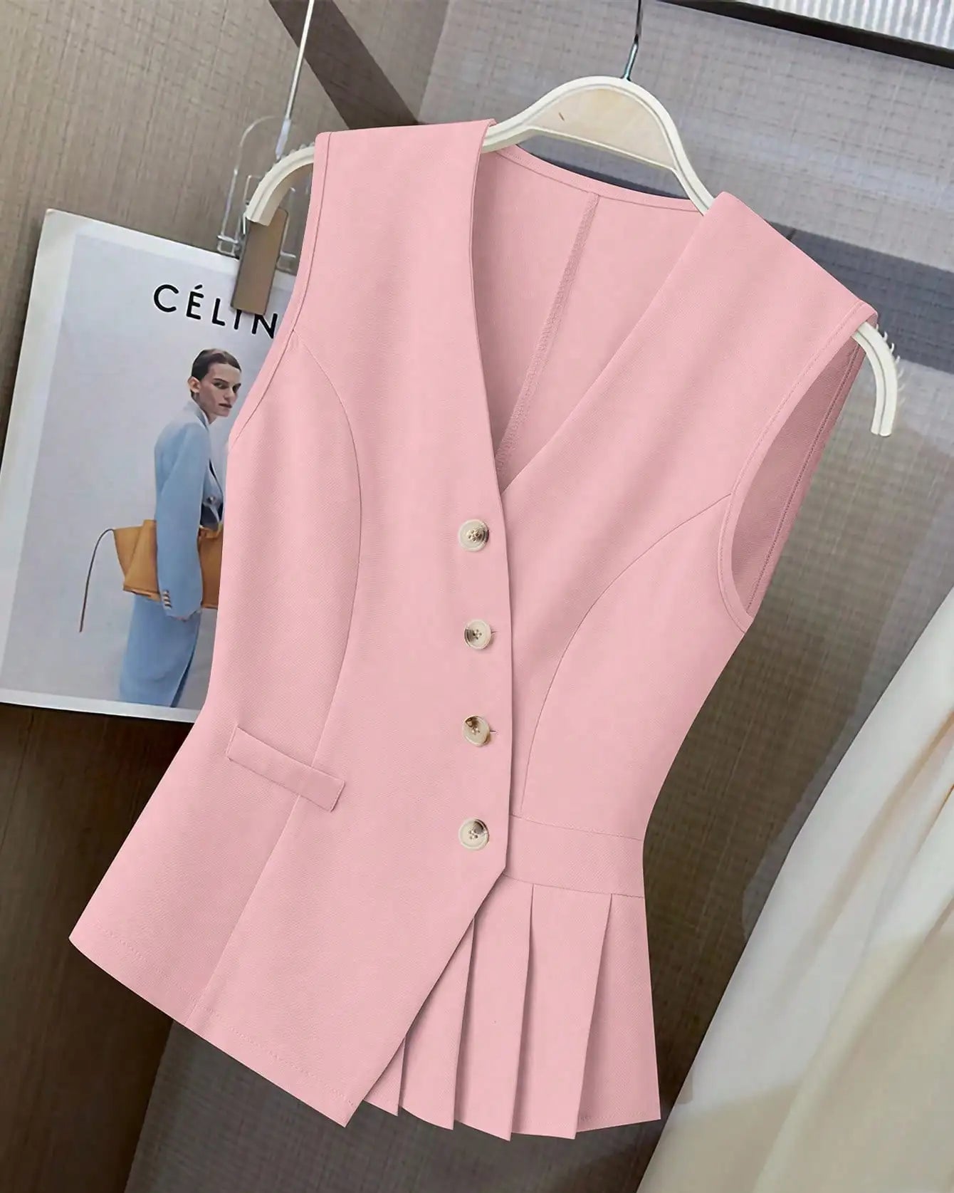 Asymmetric Button Peplum Vest