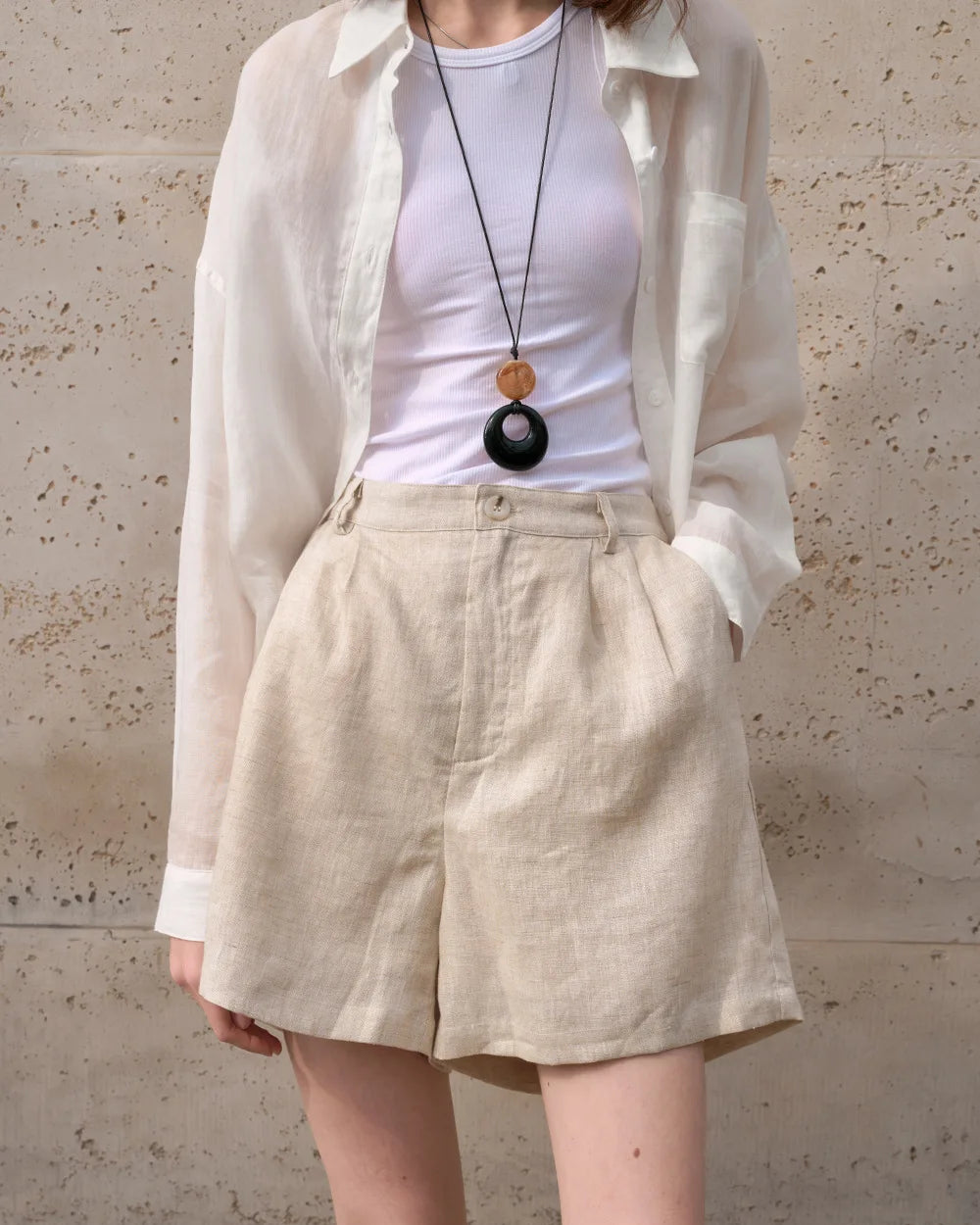 High-Waisted Casual Linen Shorts