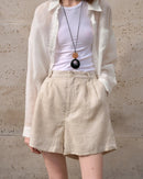 High-Waisted Casual Linen Shorts