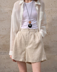 High-Waisted Casual Linen Shorts