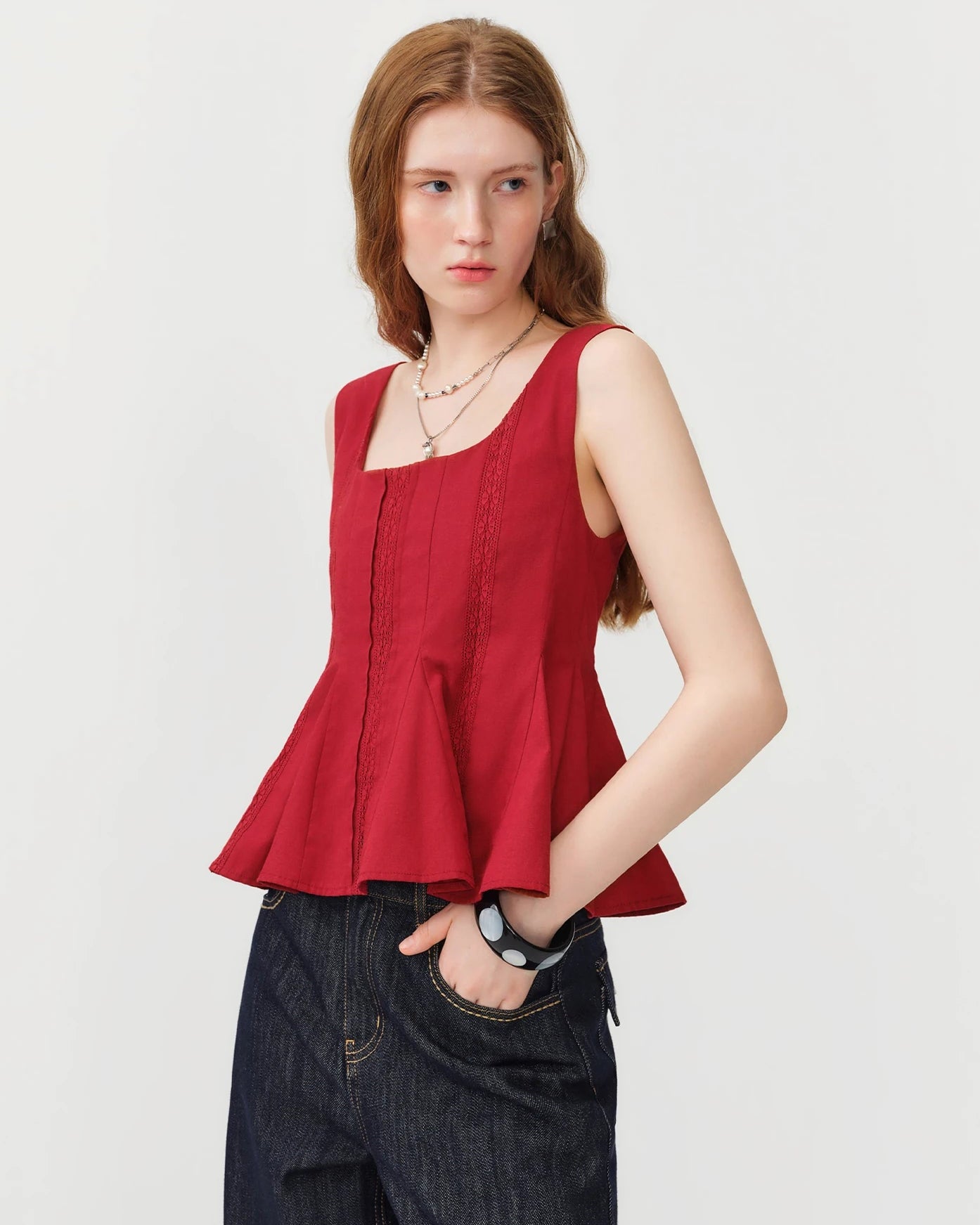 Square-Neck Sleeveless Knit Blouse