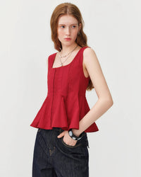 Square-Neck Sleeveless Knit Blouse