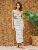 Striped Knit Cut Out Long Halter Beach Dress Swimsuit Cover Up