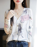 Lyocell Printed V Neck Cardigan