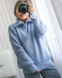 Oversized Knit Turtleneck Zipper Pullover Sweater