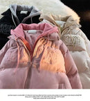 Fake Two-Pieces Letter Embroidered Hooded Down Jacket