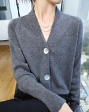 Cashmere Wool Blend Solid V-Neck Button Knit Cardigan