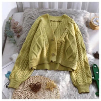 Lantern Sleeve Geometric Knitted Short Cardigan