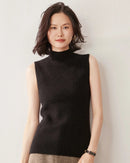 Cashmere Knitted Sleeveless Mock Neck Sweater
