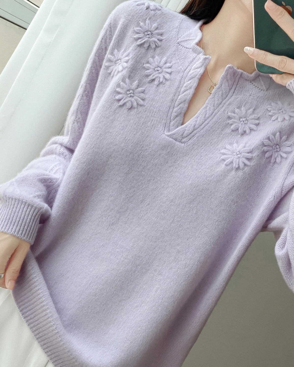 Floral-Embroidered Wool Sweater