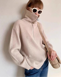 Cashmere Zip Lapel Loose Thick Knit Sweater