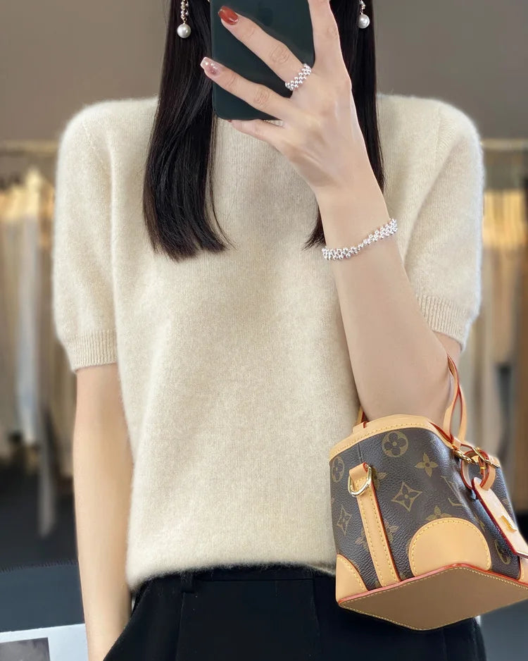 Extrafine Merino Wool Short-Sleeve Sweater