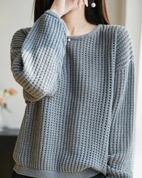 Pure Cotton Openwork Long-Sleeve T-Shirt