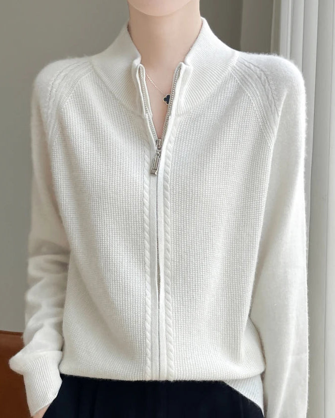 Raglan Merino Wool Zip Cardigan