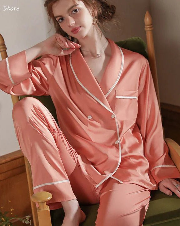 Long Sleeve Satin Pajamas Suit