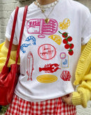 Vintage Seafood Print Knit Cotton Tee