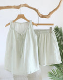 Cotton Gauze Striped Bow Tank Pajama Set