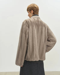 Faux Mink Fur Solid Stand Collar Pocket Short Coat