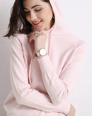 Hooded Loose-Fit Solid Knit Pullover Sweater