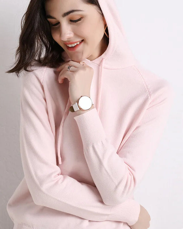 Hooded Loose-Fit Solid Knit Pullover Sweater