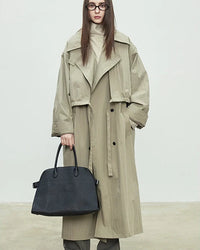 Oversized Double-Breasted Long Trench Coat