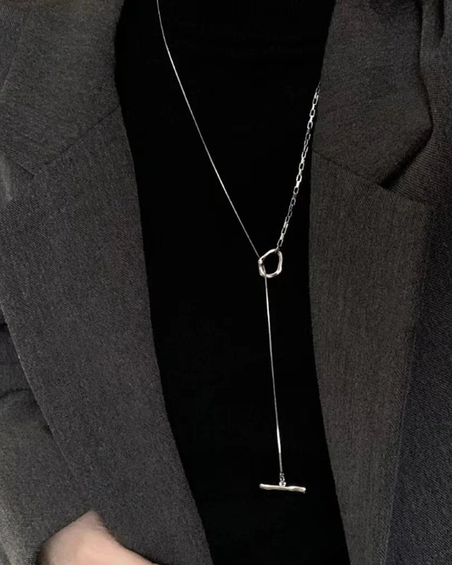 Silver Geometric Long Chain Necklace