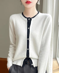 Merino Wool Solid O-Neck Button Knit Cardigan