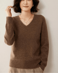 Soft Wool Long-Sleeved V-Neck Knit Sweater