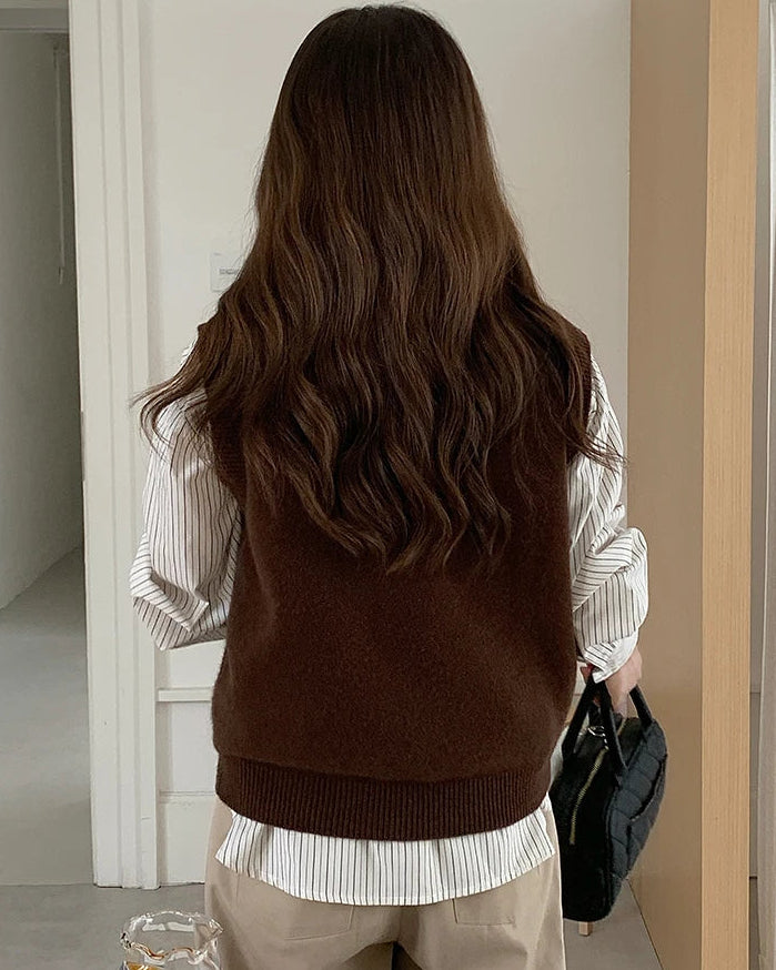 Plaid Wool V Neck Sweater Vest