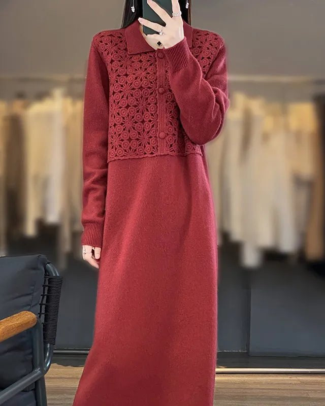 Polo Neck Wool Long Dress