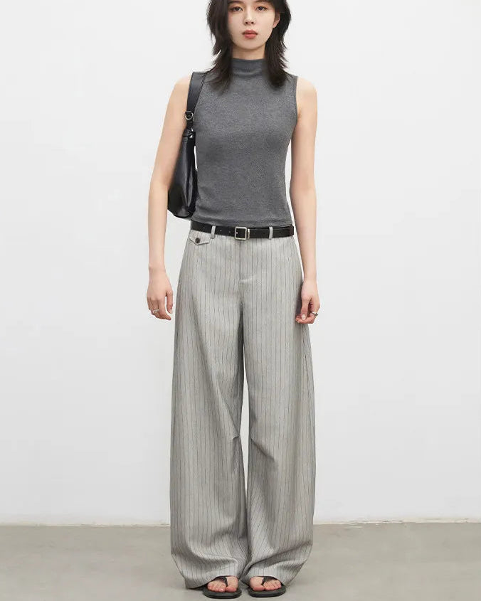 Herringbone Wide-Leg Suit Trousers