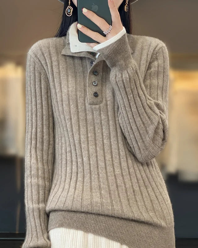 Wool Turn-Down Collar Pullover Sweater