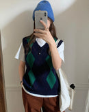 Plaid Wool V Neck Sweater Vest