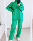 Half-Turtleneck Knit Sweater & High Waist Wide-Leg Trouser 2-Piece Set
