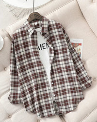 Plaid Lapel Single-Breasted Loose Shirt