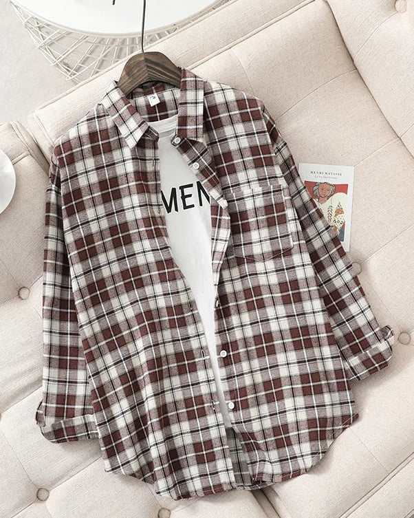 Plaid Lapel Single-Breasted Loose Shirt
