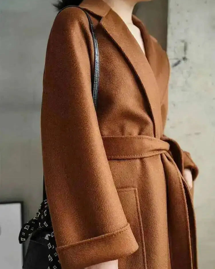 Belted Wool-Blend Wrap Coat