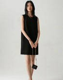 Round-Neck Sleeveless Satin Straight-Cut Dress