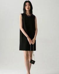 Round-Neck Sleeveless Satin Straight-Cut Dress