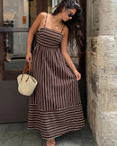 Striped Strapless Backless Loose A-Line Beach Maxi Dress