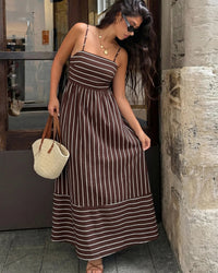 Striped Strapless Backless Loose A-Line Beach Maxi Dress