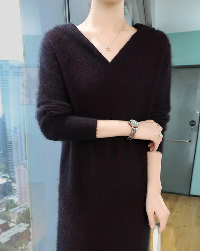 Mink Cashmere Relaxed Hooded Longline Dress